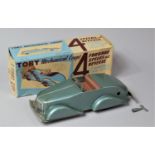 A Vintage Clockwork Toby "Mechanical Coupe" in Metallic Pale Green/Blue Painted Tin Plate, "4