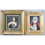 Two Framed Prints, Girl Playing Flute and Mary and Jesus, 17x11cm