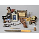 A Collection of Curios to Include Desk Calendar, Drift Wood Corkscrew, Rocking Horse Model,