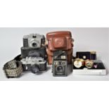 A Box Containing Three Vintage Cameras, Two Wristwatches, Cigarette Case/Lighter, Costume