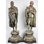 A Pair of Large Patinated Spelter Figures, Burns and Sir Walter Scott, on Plinth Bases, 63cm High