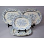 A Collection of Four 19th Century Graduated Blue and White Meat plates, Asiatic Pheasant Pattern