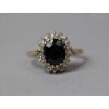 A 9ct Gold Diamond and Sapphire Dress Ring, 1.4ct for Centre Sapphire, 2.4g, Size L