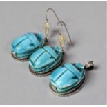 A Pair of Silver Mounted Ceramic Scabbard Earrings and Matching Pendant