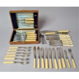 A Collection of Various Bone Handled Cutlery together with an Oak Case Canteen (Incomplete)