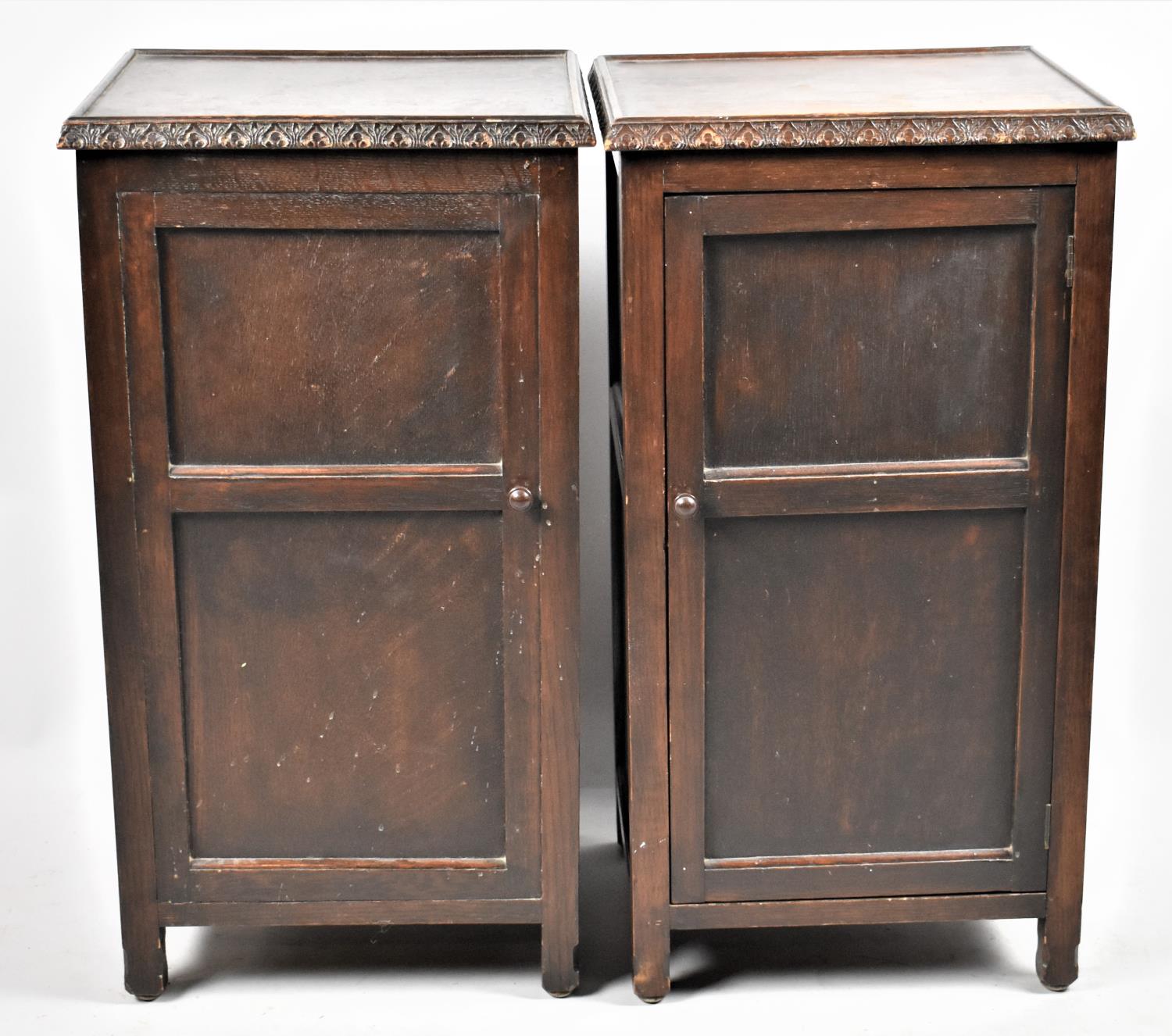 A Pair of Edwardian Oak Bedside Cabinets, 39cm wide and 73cm high