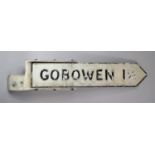 A Vintage Cast White Metal Road Arrow Sign, "Gobowen 1 1/2", 100cm Long