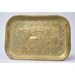An Indian Brass Rectangular Tray with Relief Decoration Depicting Lion and Elephant, 21x14.5cm