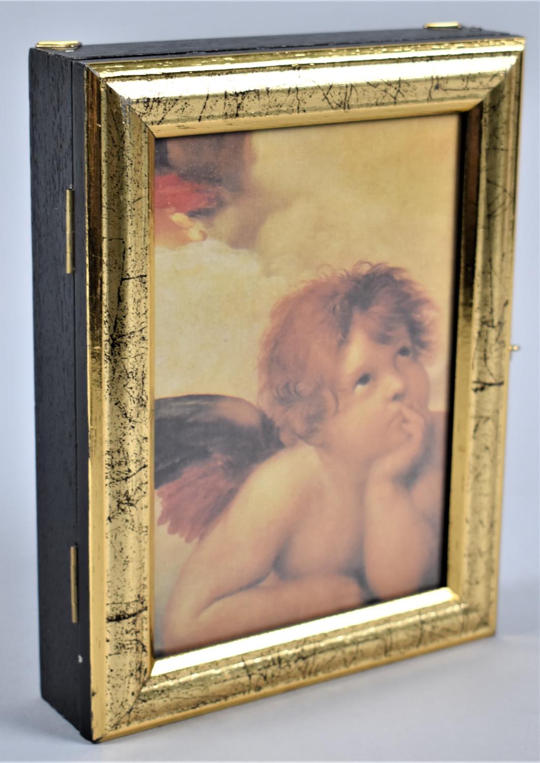 A Modern Wooden Key Box Decorated with Cherub, 21x16cm