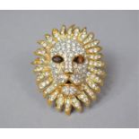 An Attwood and Sawyer Lion Head Brooch with Amber Glass Eyes, 4.5cm high