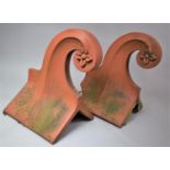 A Pair of Large Terracotta Swan Neck Ridge Tiles, 45cm high, One with Loss