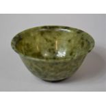 A Chinese Spinach Green Jade Bowl with Flared Rim on a Ring Foot, 10cm Diameter, 4.5cm high