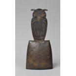 A German Arts and Crafts Handbell, the Handle in the Form of a Long Eared Owl, In Mixed Metal,