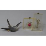 Two Pieces of Lucite Jewellery, Pendants Made From Aeroplane Windows and a Bird Brooch
