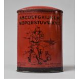 A Chad Valley Tinplate Money Box in the Form of a Post Box Inscribed with Alphabet and Dick