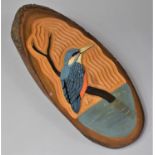 A Carved Wooden Wall Hanging Depicting Kingfisher on Branch, 43cm high
