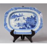 An 18/19th Century Chinese Export Plate Decorated with Exterior Village Scene, 32cm x 23.5cm, Chip