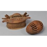 A Carved and Pierced Treen Box in the Form of an Egg Together with a Carved Wooden Lidded Oval Box