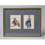 A Framed Chinese Painting on Silk, Each Panel 9cm x 7cm