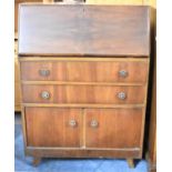 A Mid 20th Century Walnut Fall Front Bureau, Fall Front Locked, 73.5cm wide