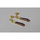 A Pair of Art Deco Amethyst Drop Earrings, the Posts, Stamped S F with 9ct Gold Backs, 3cm Drops