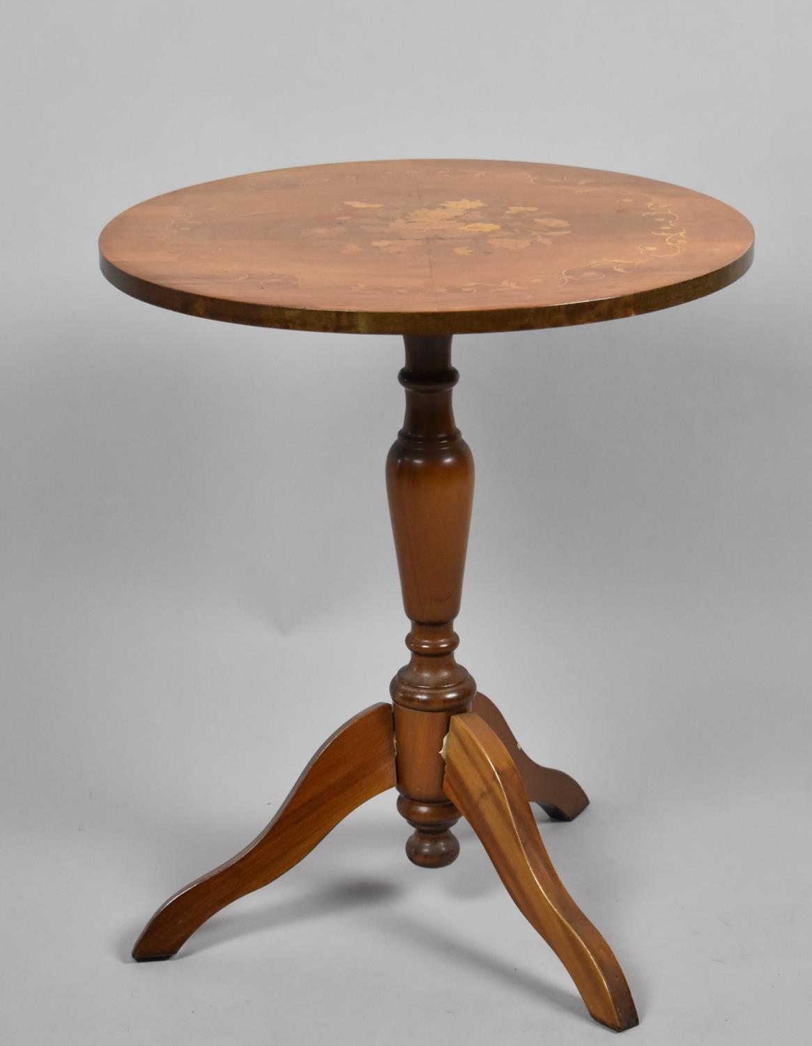 A Modern Inlaid Italian Tripod Wine Table, 45cm Diameter