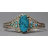 A Silver Bangle Set with Turquoise and Blue Stone, 925