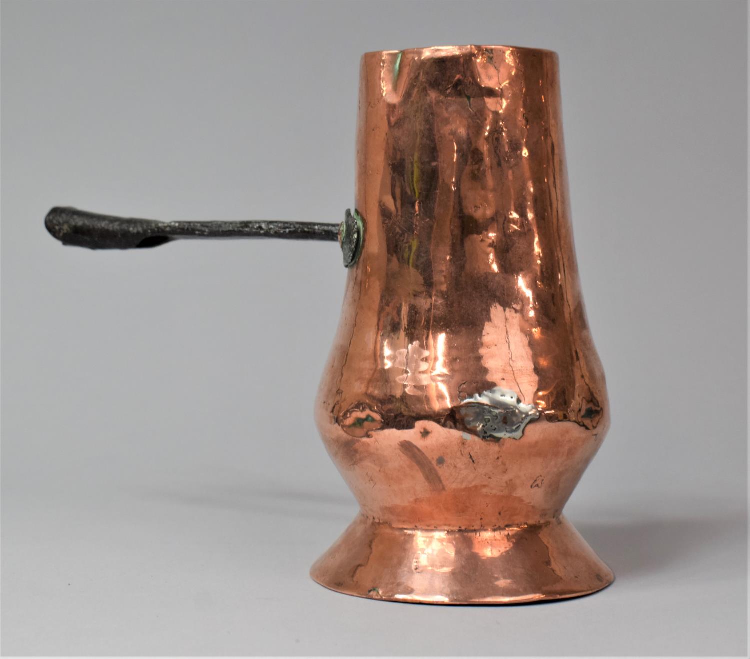 An Early Iron handled Copper Side Pouring Jug, 18cm high - Image 6 of 6