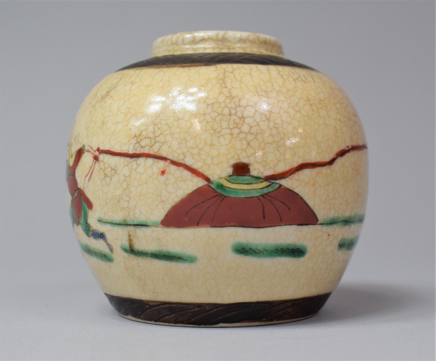 A Small Chinese Nanking Ginger Jar Decorated in Polychrome Enamels Depicting Battle Scenes, 10cm - Image 3 of 7