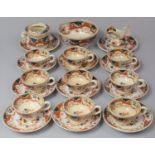 A Miniature Imari Pattern Teaset to comprise Nine Cups, Nine Saucers, Two Small Plates, Sugar Bow (