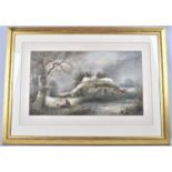 A Gilt Framed Watercolour Depicting Old Lady Gathering Firesticks Outside Thatched Cottage in