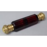 A Late Victorian Ruby Glass Double Ended Scent Flask, 11cm Long