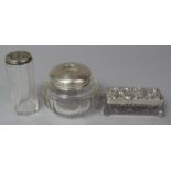 Three Edwardian Silver Topped Glass Dressing Table Items