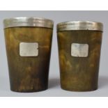 A Pair of 19th Century Silver Rimmed Scottish Horn Beakers with Original Tinned Copper Liners and