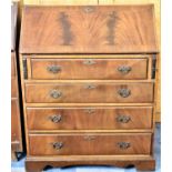 A Mid 20th Century Mahogany Fall Front Bureau with Four Long Drawers and Fitted Interior, 76cm wide