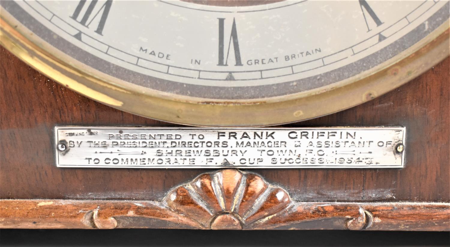 A Mid 20th Century Walnut Cased Presentation Mantle Clock, Having Sterling Silver Mount Inscribed " - Image 2 of 3