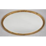 A Large Edwardian Gilt Framed Oval Wall Mirror with Gadroon Border, 94cm Wide