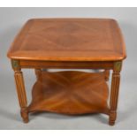 A Modern Inlaid Ormolu Mounted Square Coffee Table with Reeded Supports and Stretcher Shelf, 64cm