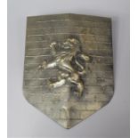 A Modern Pressed Metal Wall Hanging Ornament Shield Decorated with the Scottish Lion Rampant, 33cm