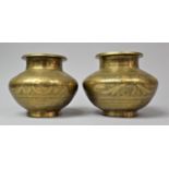 A Pair of Engraved Bronze Vases with Floriate Decoration, 14cm Diameter