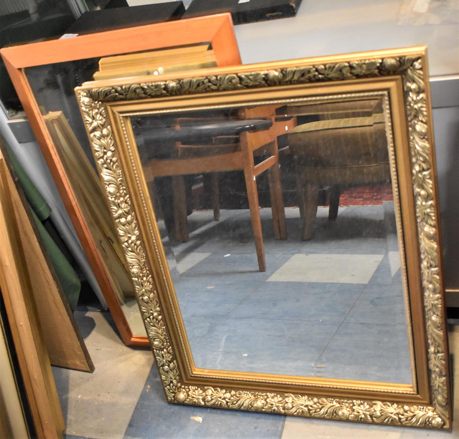 A Gilt Framed Rectangular Wall Mirror, 62x51cm and a Modern Bevel Edged Wooden Framed Mirror