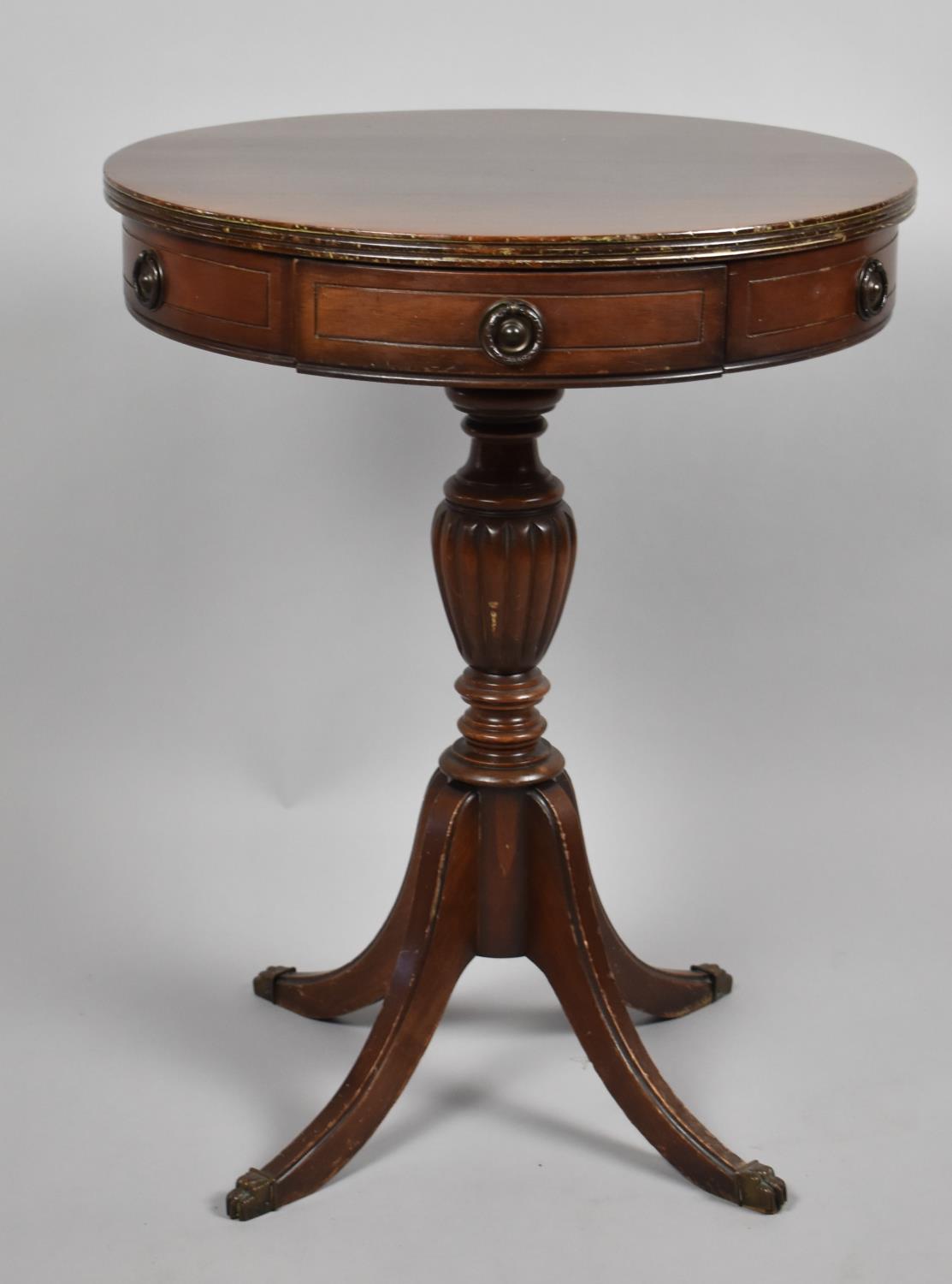 A Modern Mahogany Drum Table with Two Drawers and Four Dummy Drawers on Quadrant Support, 53cm