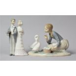 A Lladro Bride and Groom and Figure Group Depicting Girl with Ducks