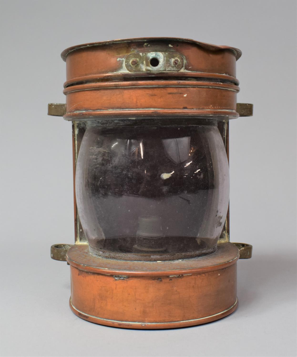 A Vintage Brass Mounted Copper Ships Masthead Lamp, 17cm high - Image 2 of 7