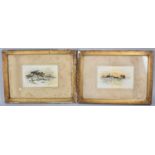 A Pair of Gilt Framed Watercolours Depicting Winter Scenes, Somewhat Foxed, Each 18x10cm