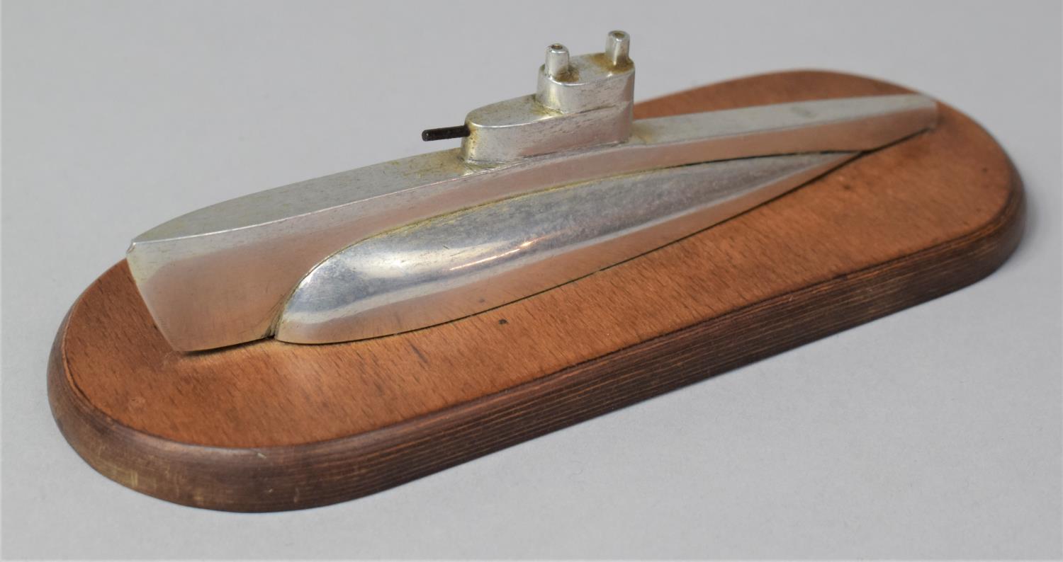 A Mid 20th Century Desk Top Aluminium Novelty Paperweight In the Form of a Submarine, Set on Oval - Image 2 of 3