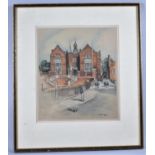 A Framed Adrian Hill Print of a College Building, 31x26cm
