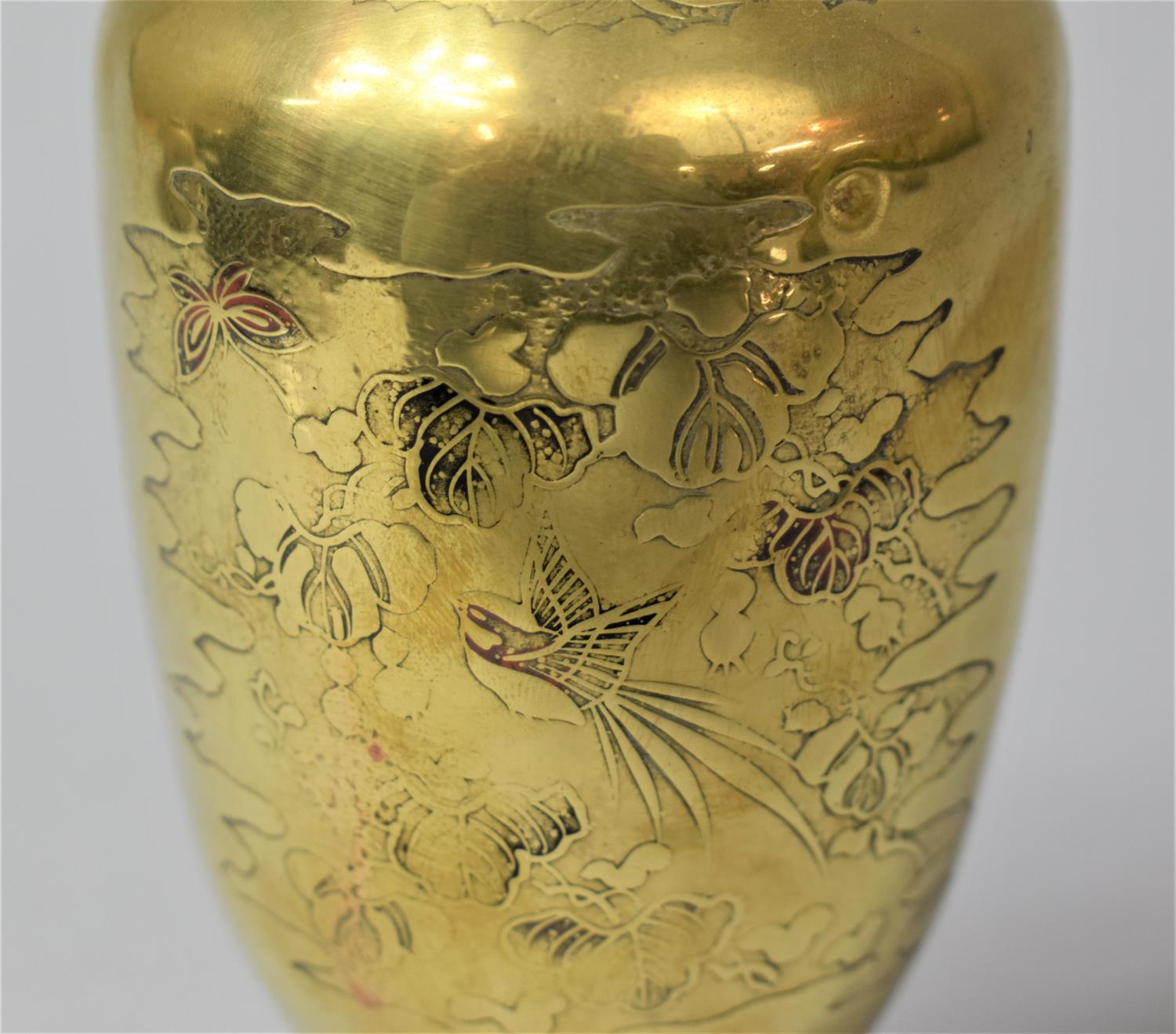 A Pair of Early Chinese Bronze Vases Decorated with Chrysanthemums and Birds and Butterflies Among - Image 15 of 23