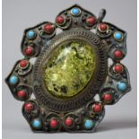 A Reproduction Chinese Pendant with Faux Green Amber Cabochon, 8cm high