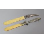 Two Silver Handled Ivory Bladed Page Tuners, Early 20th, Birmingham Hallmark